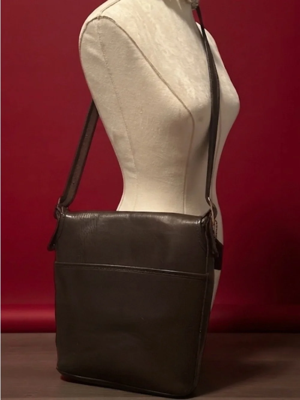 12 x 12.    Coach Dark Brown Leather Crossbody Bag